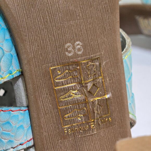 L'Artiste Spring Step Amora Womens 36/5.5-6 Blue Croc Peep Booties Heels Leather - Picture 7 of 8